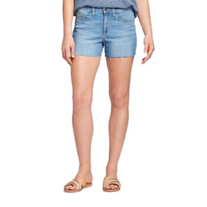 Universal Thread High-Rise Midi Jean Shorts Light Wash Raw Frayed Hem SZ 14 32